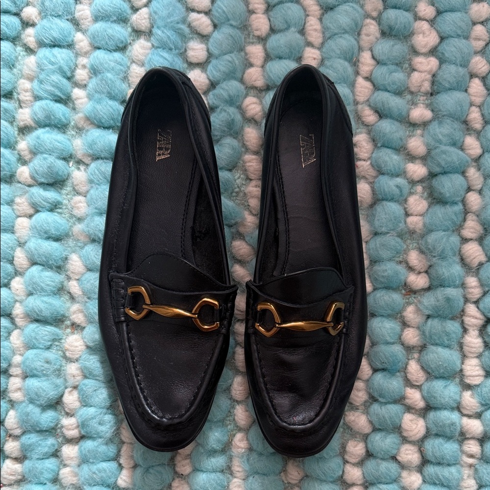 Zara Black Loafers with Gold Accent